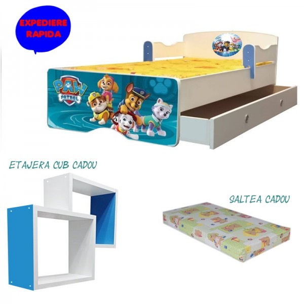 Pat copii Paw Patrol 2 cu saltea si sertar