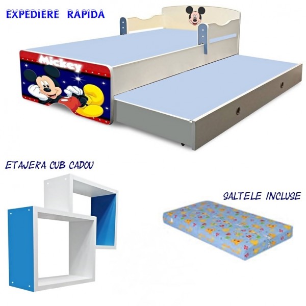 Pat copii dublu Mickey Mouse cu saltele incluse