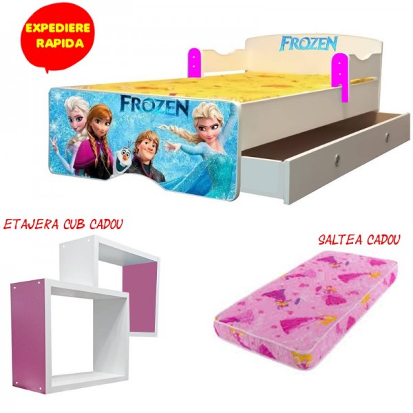 Pat copii Frozen 2 cu saltea si sertar