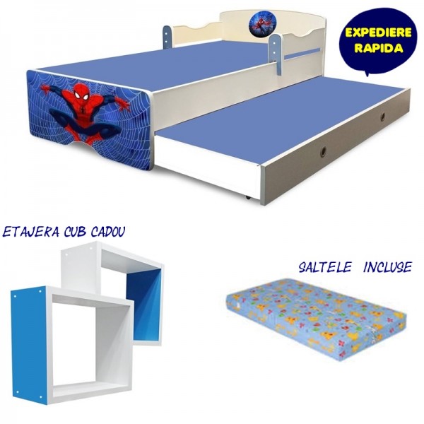 Pat copii dublu Spiderman cu saltele incluse