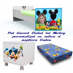 Pat tineret Clubul lui Mickey cu saltea si noptiera Cadou