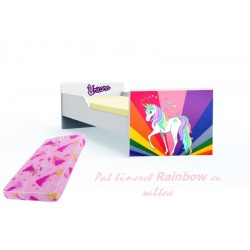 Pat tineret Rainbow Unicorn cu saltea