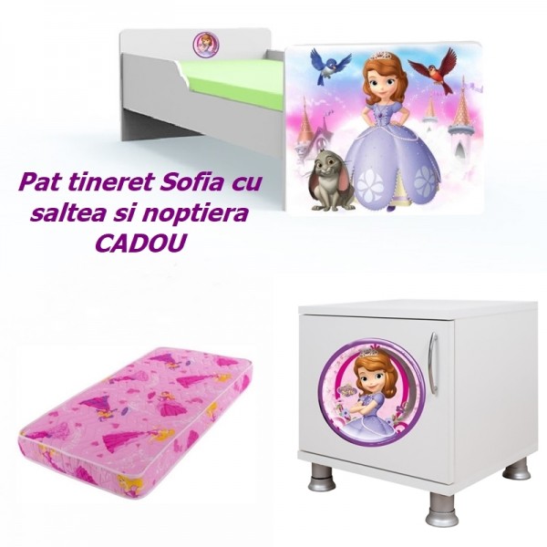 Pat tineret Sofia cu saltea si noptiera CADOU